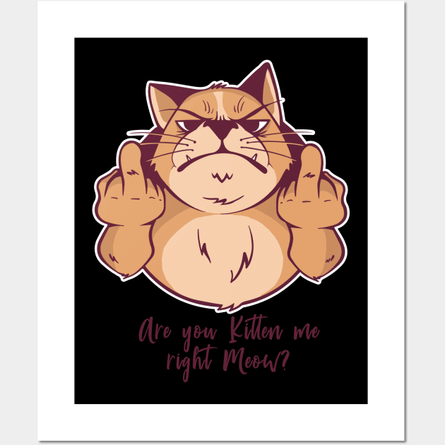 Are You kitten me right Meow, Middle Finger Cat Wall Art by EquilibriumArt